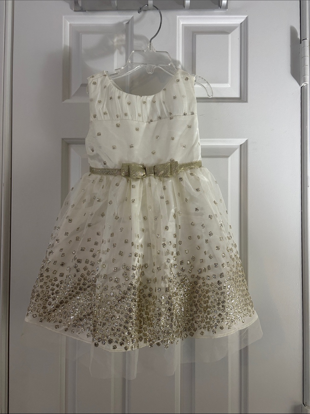 Jona Michelle Ivory Dress with Gold Sequin Bow